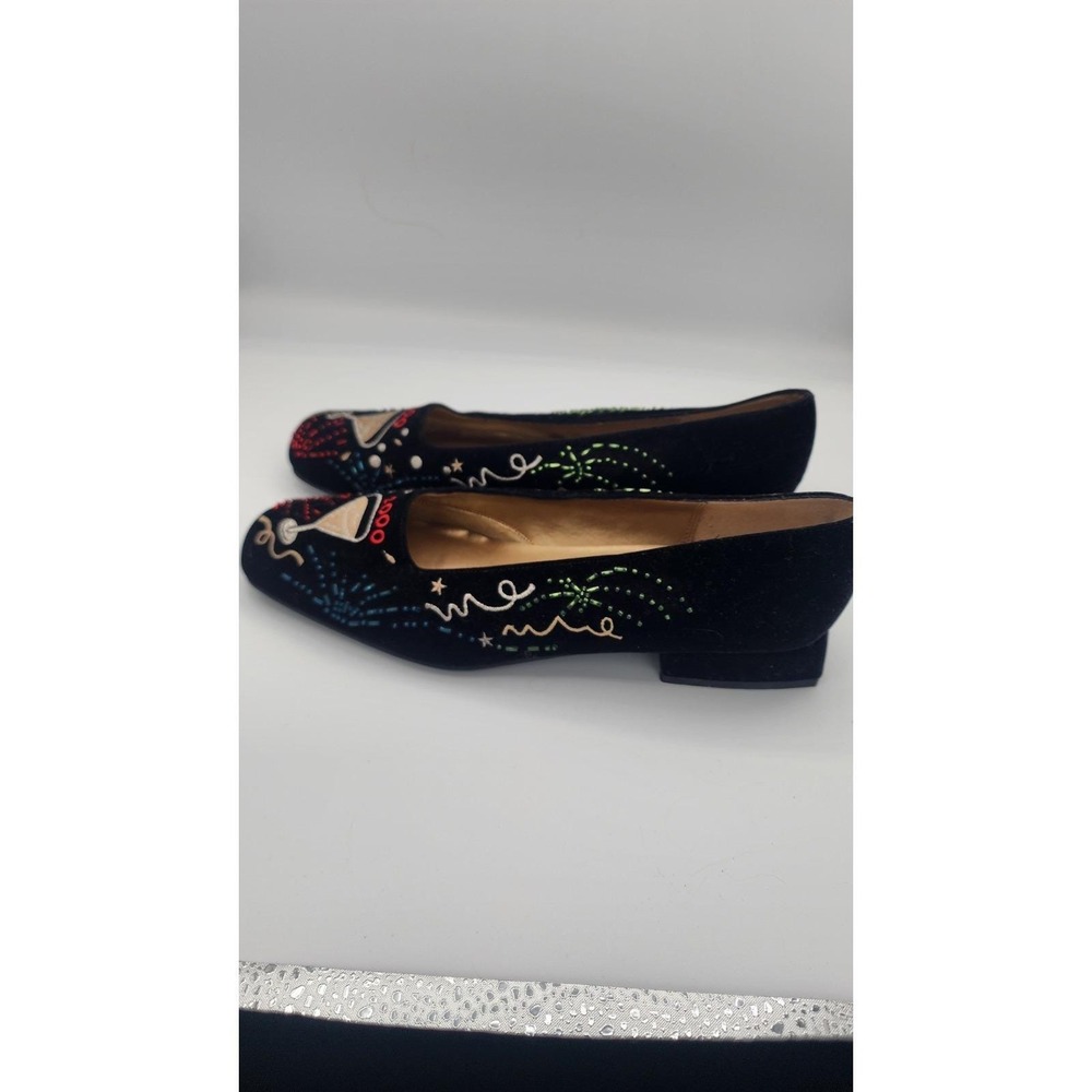 Nina Black Velvet New Years 2000 Martini Beaded Loafers Flats Leather Sole 8.5